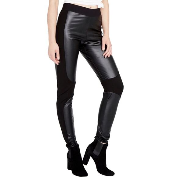RACHEL ROY Women's Faux Leather Trim Knit Leggings Black 3X Plus Stretch NWT - Picture 1 of 12